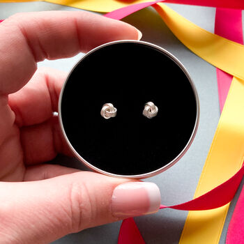 30th Birthday Silver Knot Earrings In A Gift Tin, 3 of 9