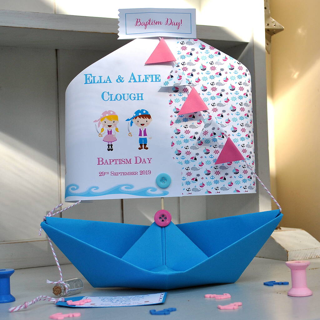 Christening Baptism Naming Day Paper Boat Keepsake Card By The Little