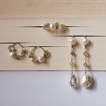 Peridot Purple Zircon Pearl Drop Earrings, 2 of 10