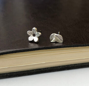 Sterling Silver Mismatched Flower And Leaf Earrings, 9 of 12