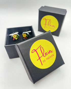 Goth Black Cufflinks Handmade With Yellow Flowers, 10 of 10