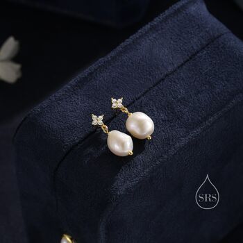 Pearl And Hydrangea Cz Flower Drop Stud Earrings, 4 of 10