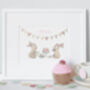 Personalised Girls Bunny Tea For Two Nursery Print, thumbnail 3 of 8