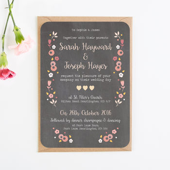 Berry Floral Chalkboard Wedding Invitations, 3 of 8