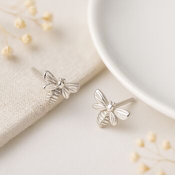Sterling Silver Bee Stud Earrings, 4 of 11