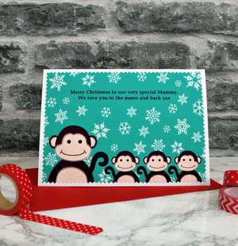 'Three Little Monkeys' Christmas Card From Children, 2 of 4