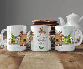 Personalised Whimsical Reindeer Sleigh Christmas Gift Mug, 2 of 2