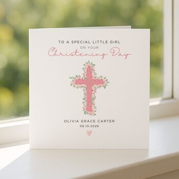 Personalised Floral Cross Christening Card For Baby Girl, 7 of 7