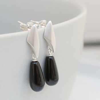 Silver Deco Dropper Earrings With Onyx, 5 of 10
