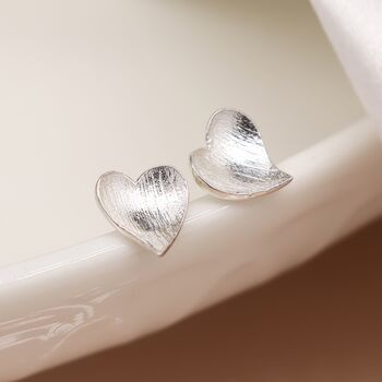 Sterling Silver Textured Heart Stud Earrings, 3 of 6
