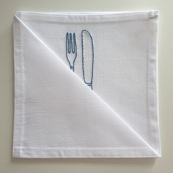 Embroidered Knife And Fork Motif Cotton Napkin, 3 of 4