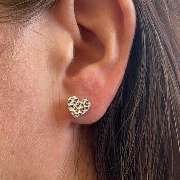 Heart Stud Earrings Hand Hammered In Sterling Silver, 2 of 3