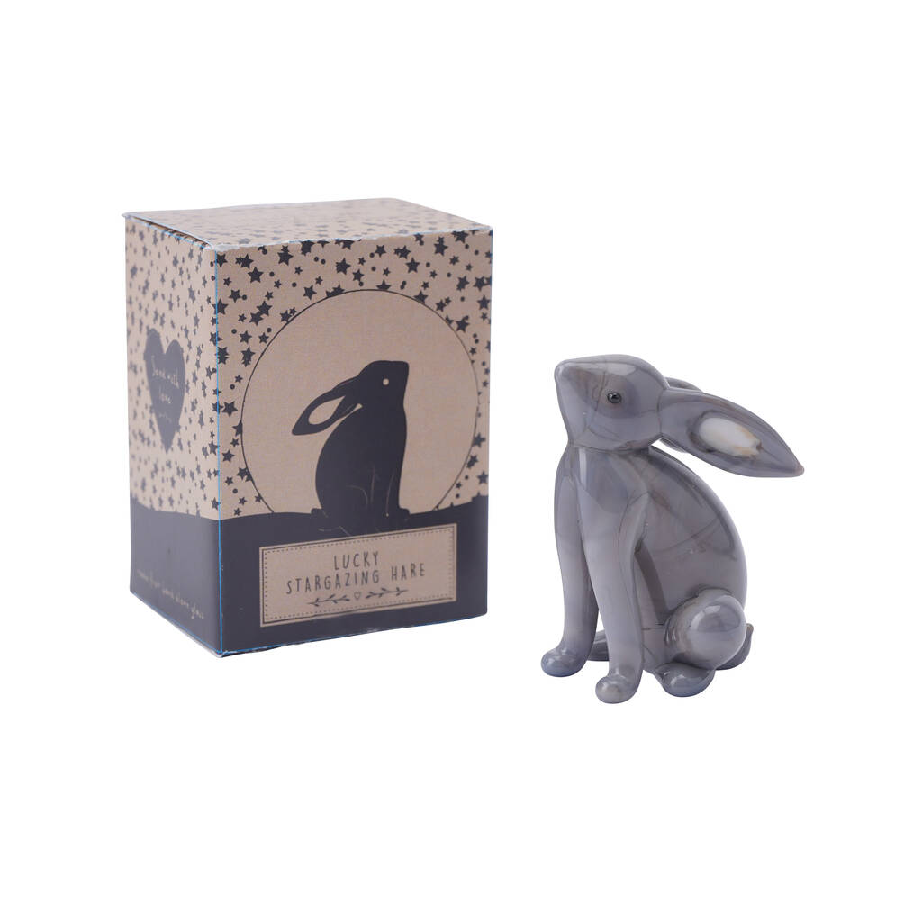 Grey Glass Stargazing Hare In Gift Box, 1 of 4