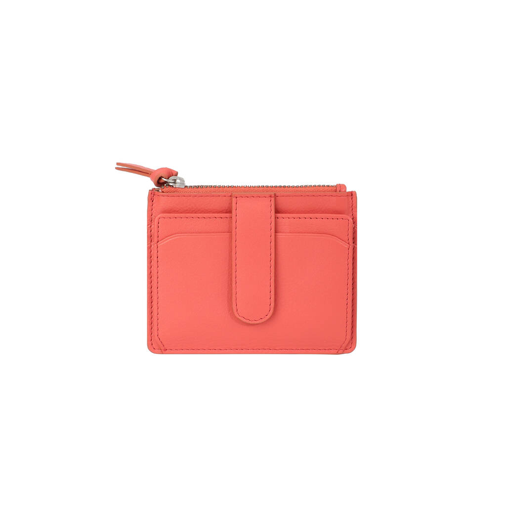 Zipped Coin And Card Holder Coral By HOUSE OF SILVIANO