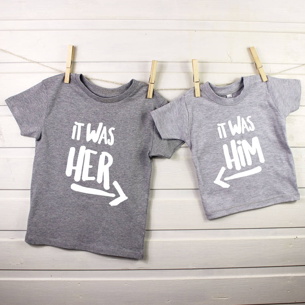 It Was Him! / It Was Her! Sibling Rivalry T Shirt Set, 1 of 4