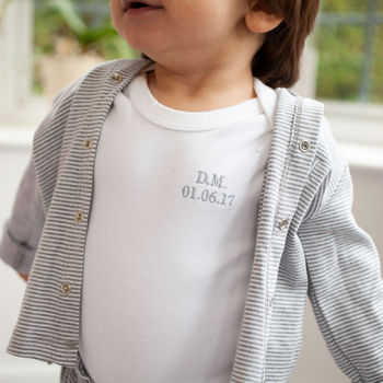 Embroidered Initials Grey Stripey Baby Hooded Jacket, 6 of 7