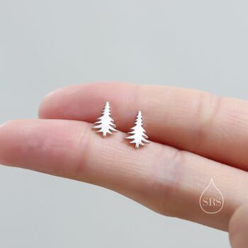 Sterling Silver Tiny Pine Tree Stud Earrings, 2 of 11