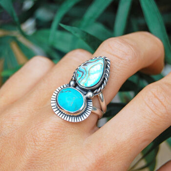Dreamer Turquoise And Abalone Silver Statement Ring, 4 of 7