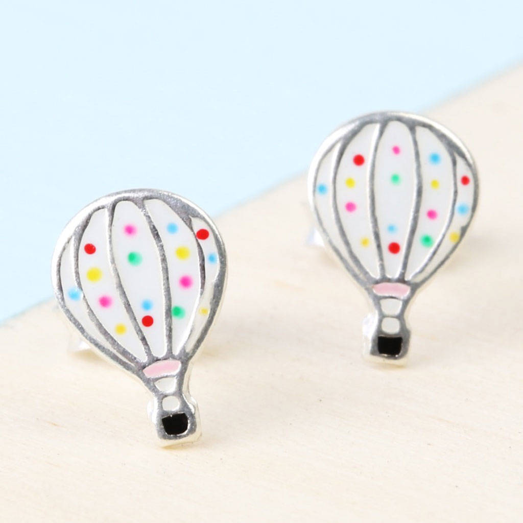 sterling silver enamel hot air balloon stud earrings by lisa angel