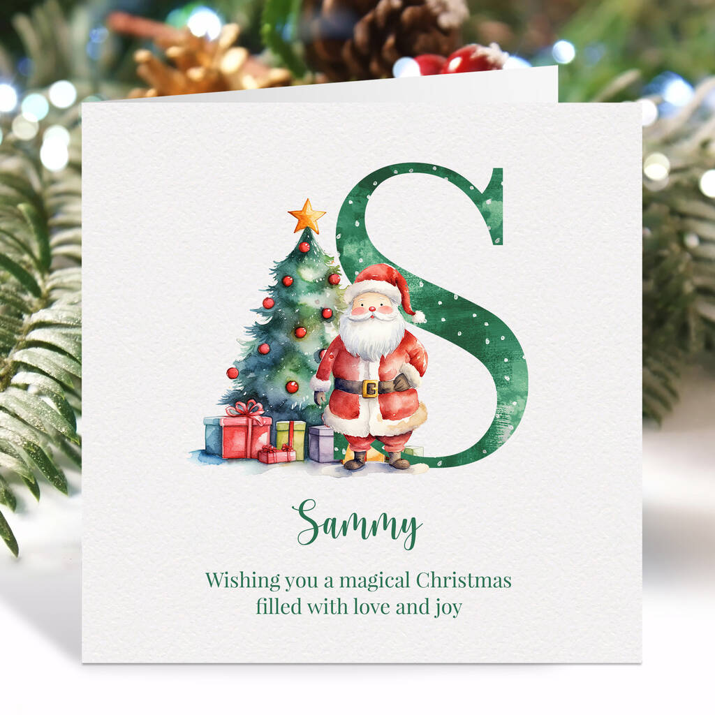 Personalised Santa Initial Christmas Card For Child, 1 of 7