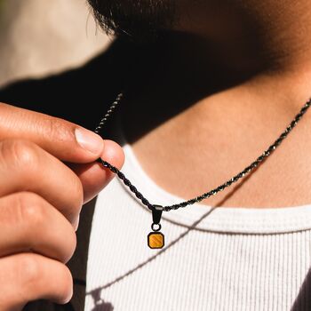 Mini Gold Tigers Eye Gemstone Pendant Necklace For Men, 12 of 12