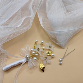 Pearl And Gold Wedding Boutonniere For Groom And Groomsmen, 6 of 11