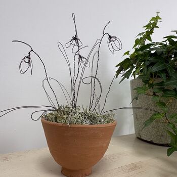 Wire Snowdrops In Handmade Egg Cup Shape Terracotta Pot, 4 of 7