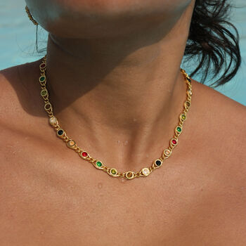 18ct Gold Colourful Gemstone Chain Necklace, 3 of 11