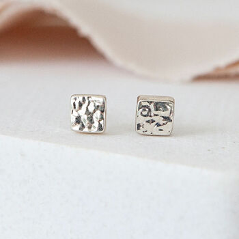 Mini Sterling Silver Square Stud Earrings, 2 of 9
