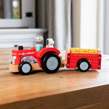 Personalised Wooden Farm Tractor And Trailer Birthday Gift, 3 of 7