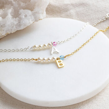 Pearl And Birthstone Initial Bar Bracelet, 2 of 11