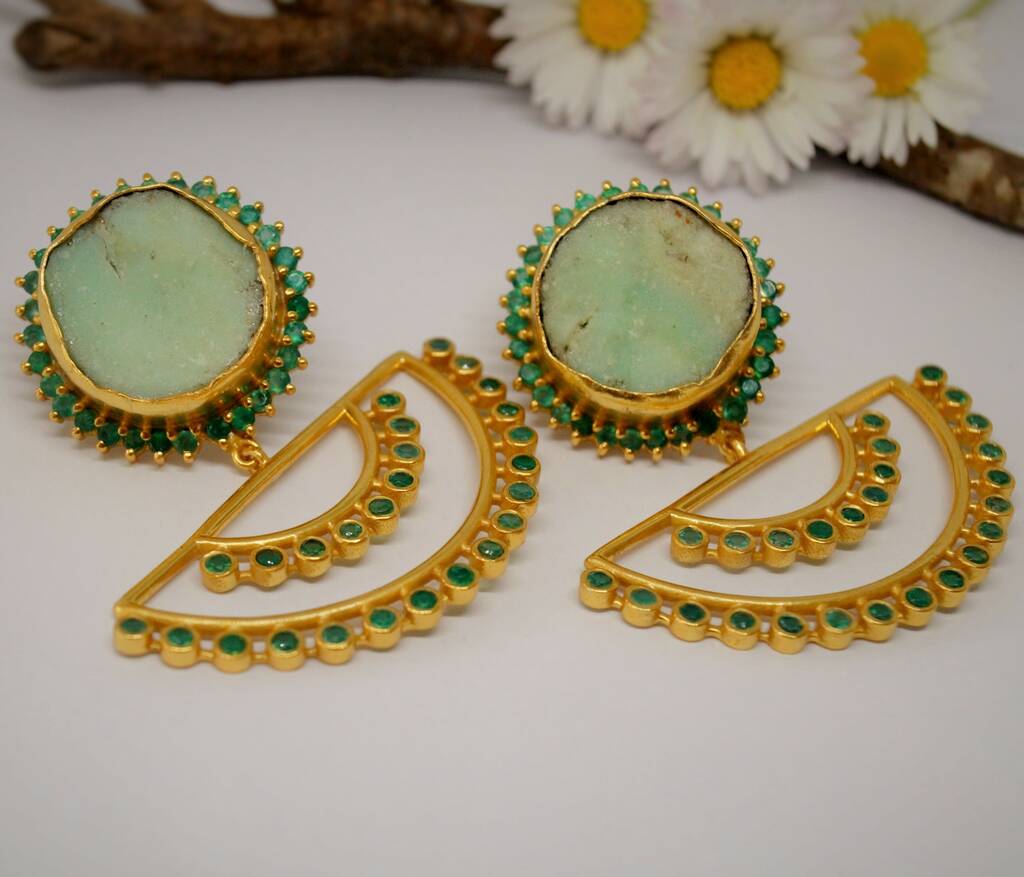 Chrysoprase And Green Onyx Gold Drop Earrings, 1 of 4