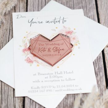 Geometric Floral Heart Wedding Invitation Magnet, 3 of 9