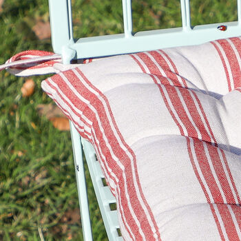 Cranberry Red Stripe Tie On Garden Seat Pads, 4 of 8