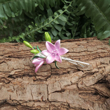 Lily Pink Flower Bouquet Brooch, 2 of 4