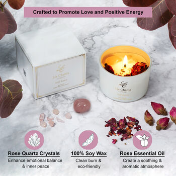 Aromatherapy Rose Soy Candle With Rose Quartz Crystals Travel Size, 2 of 8