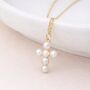Tiny Personalised Gold Plated Sterling Silver Pearl Cross Necklace, thumbnail 1 of 7