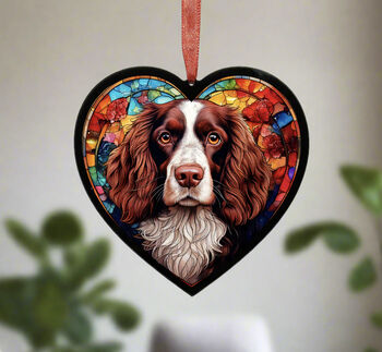 Welsh Springer Stained Glass Effect Heart Suncatcher, 2 of 5