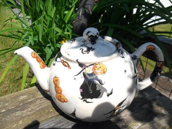 Two Cup Teapot In Hubble Bubble Witches Design, 2 of 6