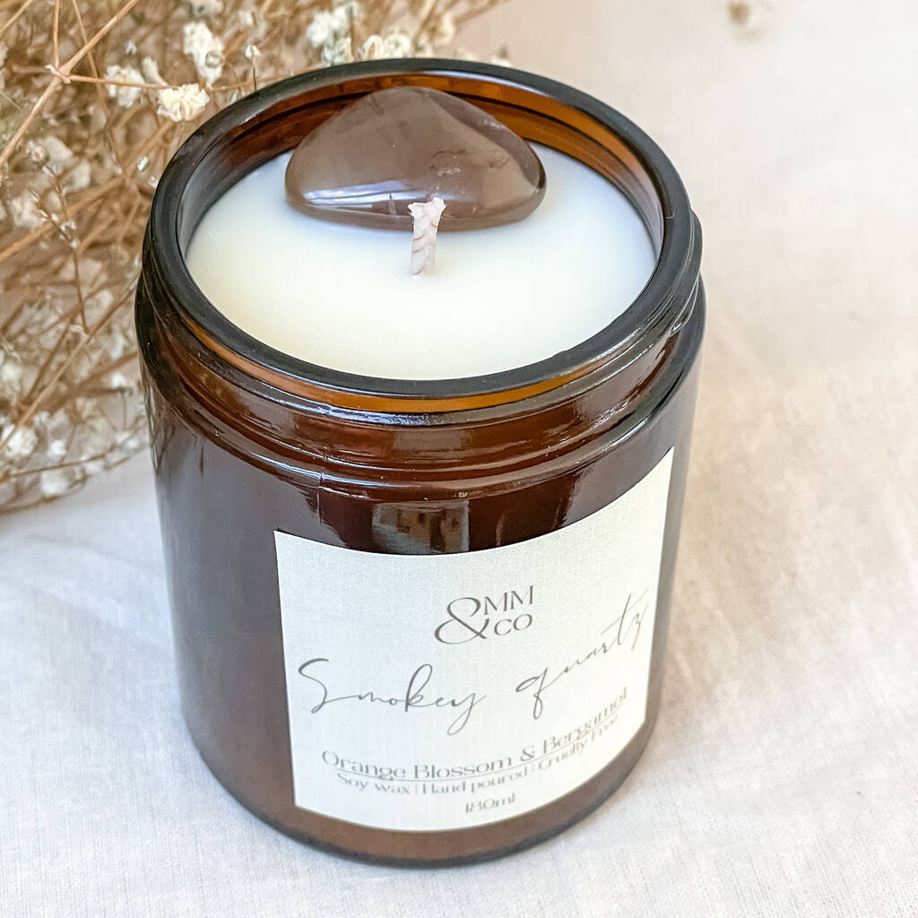 Smokey Quartz Grounded Crystal Infused Soy Candle By Omm & Co