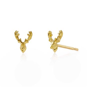 Reindeer Stud Earrings Gold Vermeil, 3 of 5