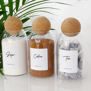 Set Of Tea, Coffee And Sugar Cork Ball Glass Jars, 3 of 9