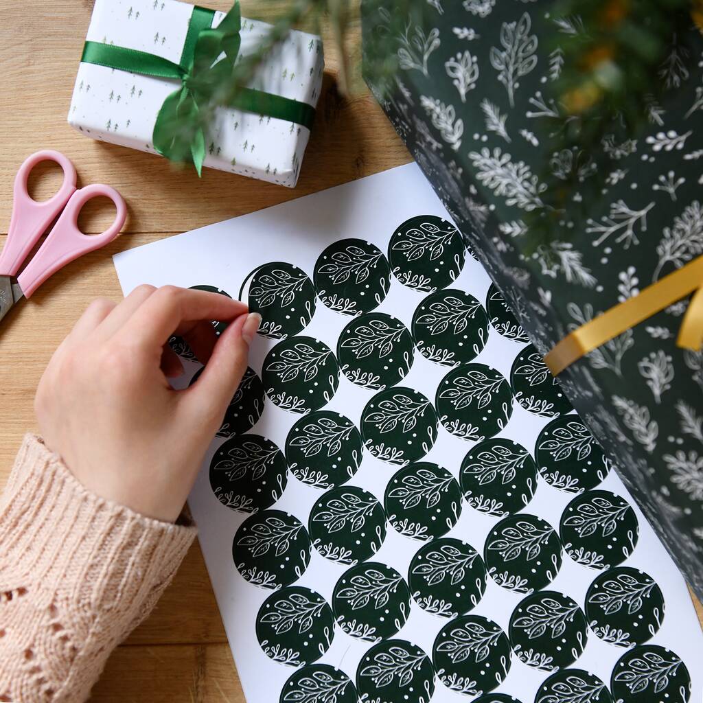 Recycled Green Greenery Wrapping Paper Stickers, 1 of 5