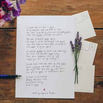 'Long Distance Friendship' Original Handwritten Poem, 2 of 3