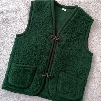 Children's Merino Wool Gilet In Bottle Green, 5 of 6