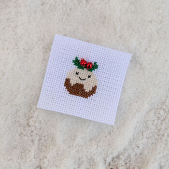 Kawaii Christmas Pudding Mini Cross Stitch Kit, 10 of 12