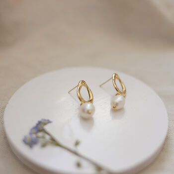 24ct Gold Plated Stud Freshwater Pearl Earrings, 5 of 5