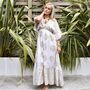 'Heather' White And Gold Indian Print Batwing Crepe Dress, thumbnail 8 of 9