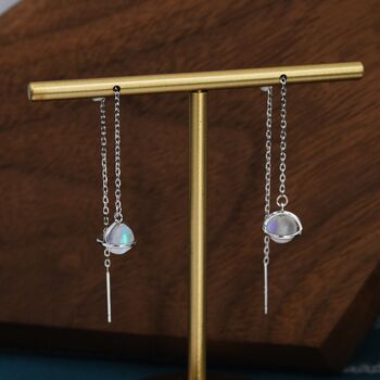 Sterling Silver Frosted Moonstone Planet Threader Earrings, 10 of 12