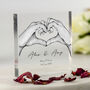 Personalised Couple Hand Heart Acrylic Block | Romantic Gift For Anniversary, Engagement, Wedding, Valentine’s Day, thumbnail 1 of 2